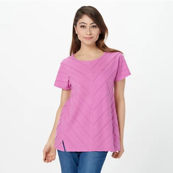 NWT ISAAC MIZRAHI CREWNECK TOP W/FORWARD SIDE SEAMS PLUM BLOSSOM XXS - Picture 2 of 9